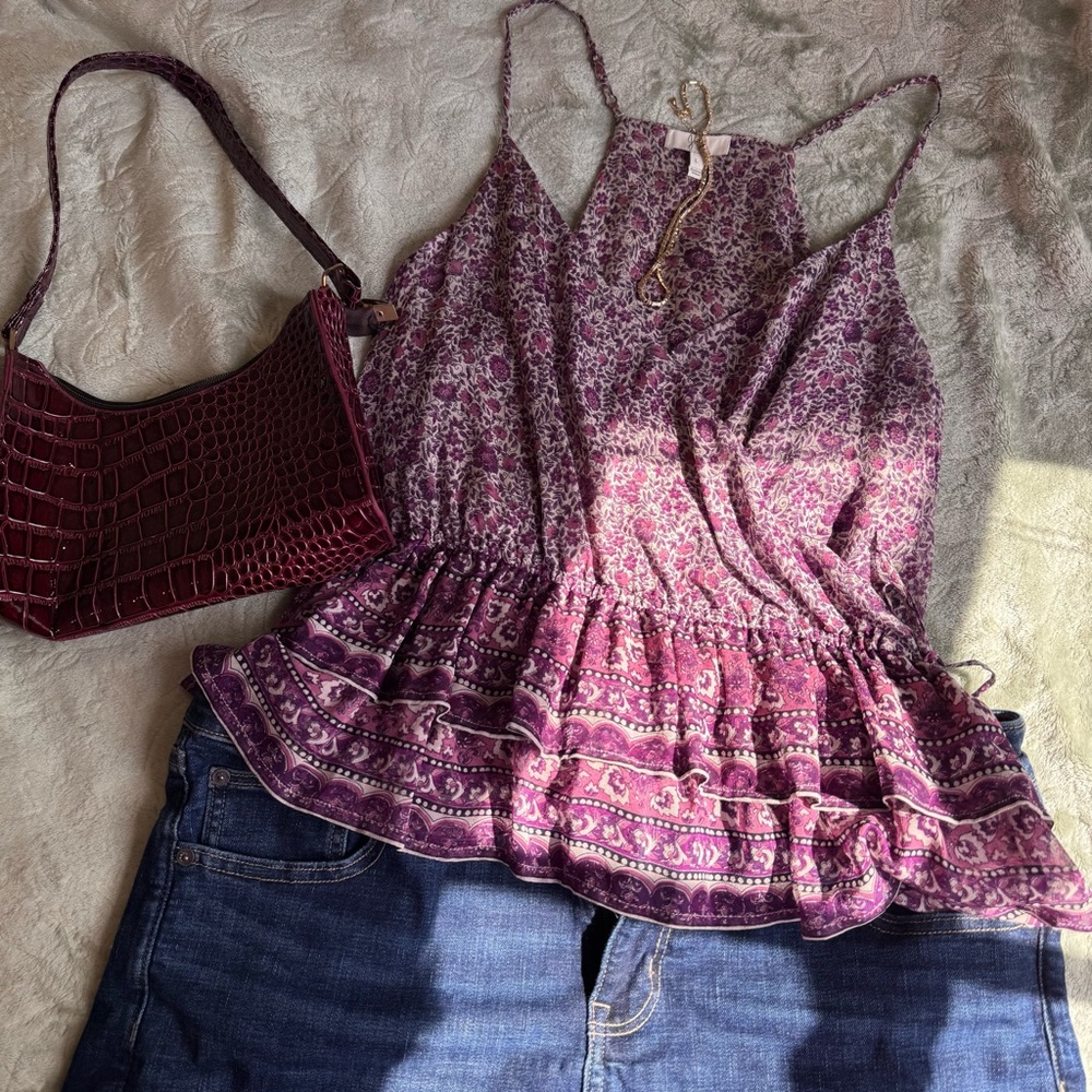 Joie Pink and White Peplum Tie Front Camisole